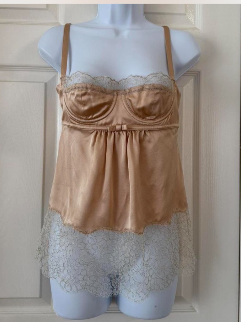 Authentic Dolce & Gabbana Blush Pink Baby Doll Silk And Lace Top Xs